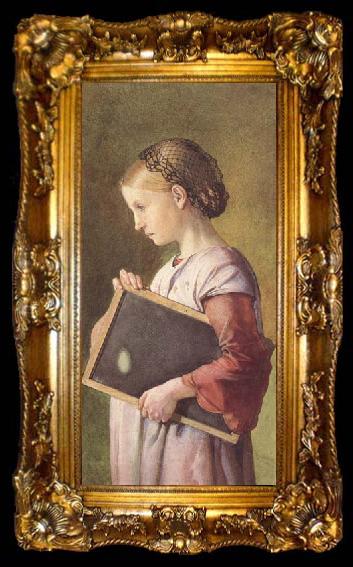 framed  Charles west cope RA Girl holding a Slate (mk46), ta009-2